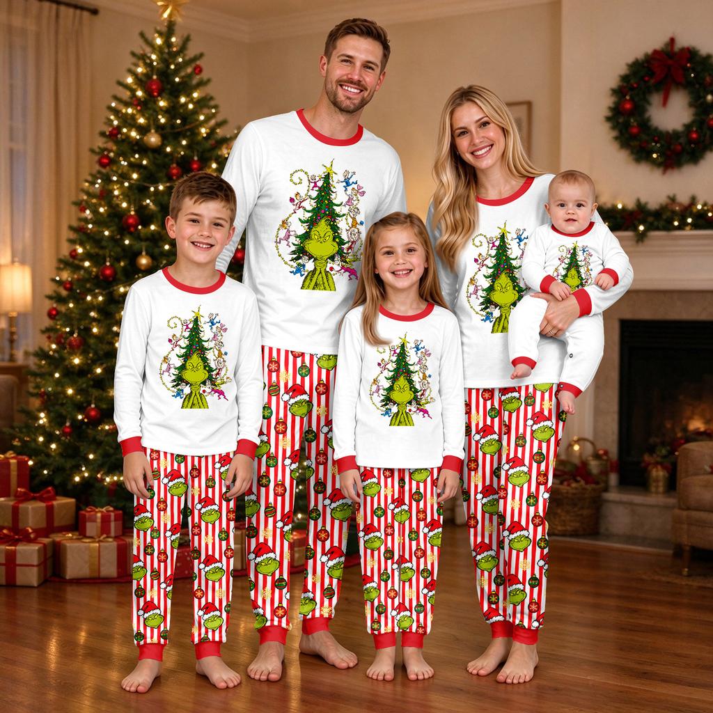 Christmas Print Neck Top and Jogger Pants Set for Holiday Casual Outfit