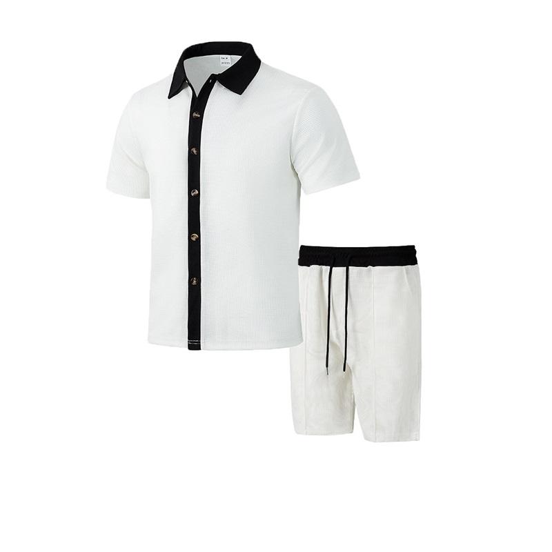 Men's  Color Block Knit Set Short Sleeve Shorts 2-Piece Summer Casual