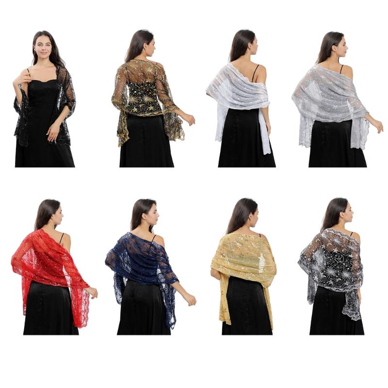 Woman Sequins Decor Embroidery Scarf for Summer Wedding Party Sunproof Supplies