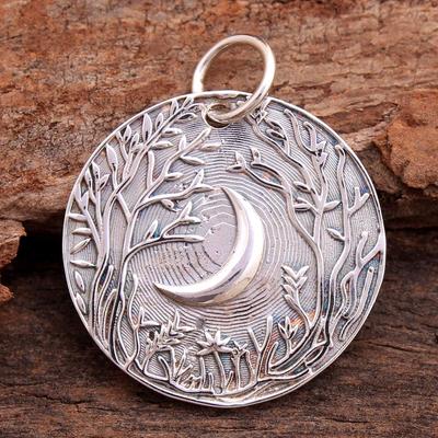 Forest Moon Pendant, Silver Jewelry, 925 Sterling Silver, Statement Jewelry, Unisex Pendant, Gifts For Her