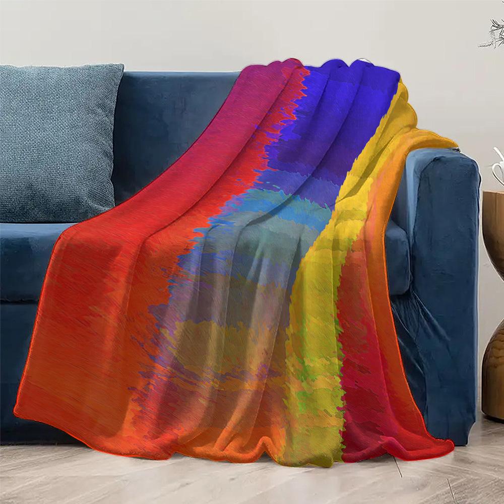 Vibrant Colorful Abstract Rainbow Stripe Throw Blanket Sofa Bed Cushion Cover For Living Room Bedroom Decoration