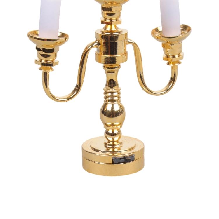 1/12 Antique Candelabra Table Lamp with Metal Frame Golden Candlestick Lamp for Doll House Decoration Landscape Props