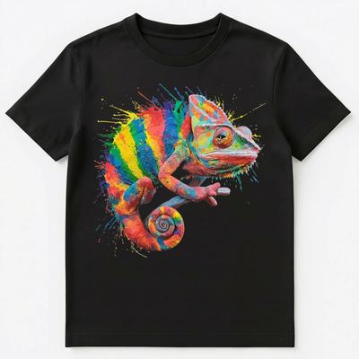 Buntes Farbspritzer Großes Chamäleon Kunst Grafik Unisex T-Shirt
