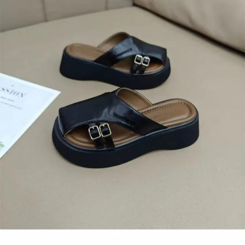 Fashion Summer Korean Baotou Half Slipper Female 2025 Temperament Non-slip Shoes Round Head To Wear All Matching Slippers