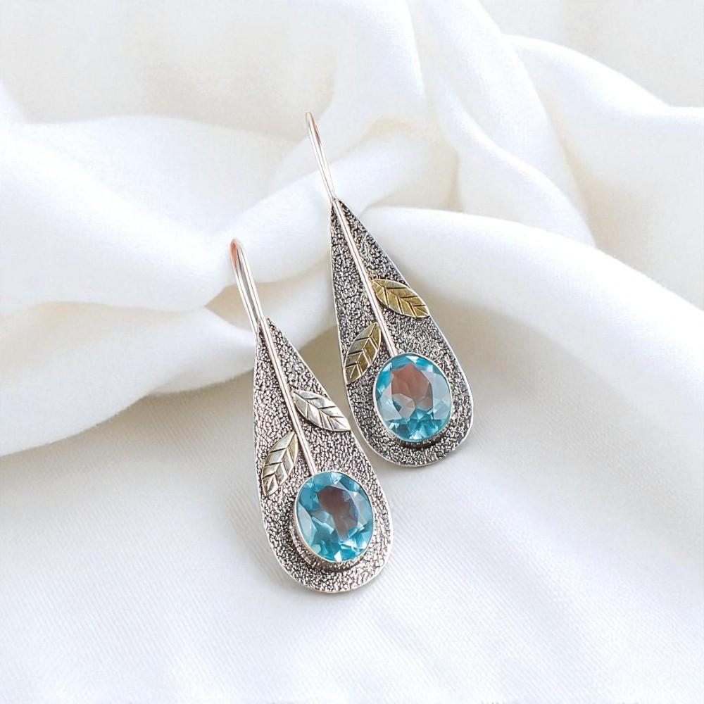 Sky Blue Topaz Gemstone 925 Sterling Silver Jewelry Handmade Drop Earrings 2.00" EE-72-8