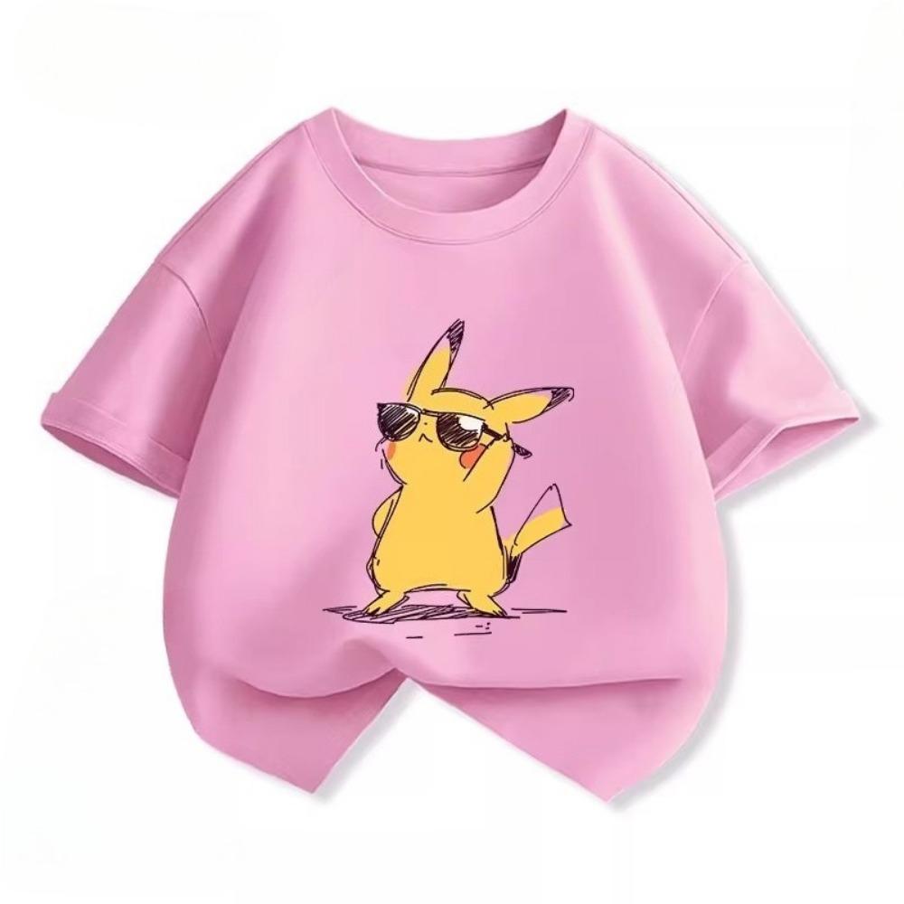 Potdemiel Summer New Pikachu Print Children's T-Shirt, Boys and Girls, Comfortable and Breathable Children's T-Shirt