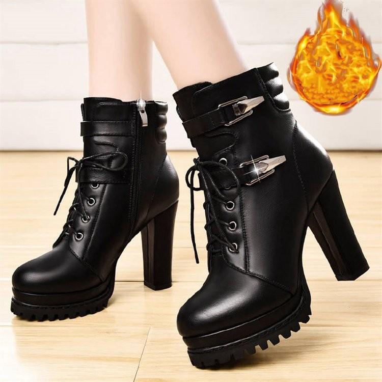 

Женские осенне-зимние ботильоны на толстом каблуке в британском стиле, на высоком каблуке, из бархата, на шнуровке 35 чёрный