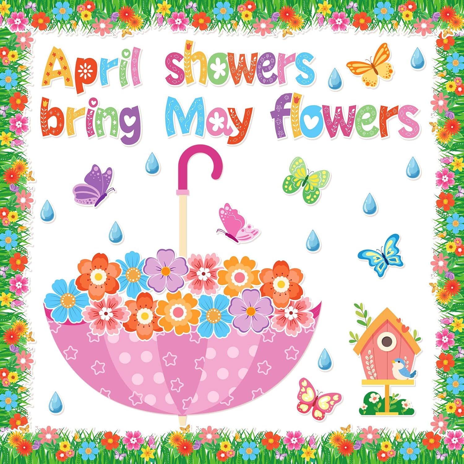Spring Bulletin Board Decorations April Showers Bring May Flowers Decorations Spring Cut Outs Decorations for School Classroom Office Chalkboard Door Large