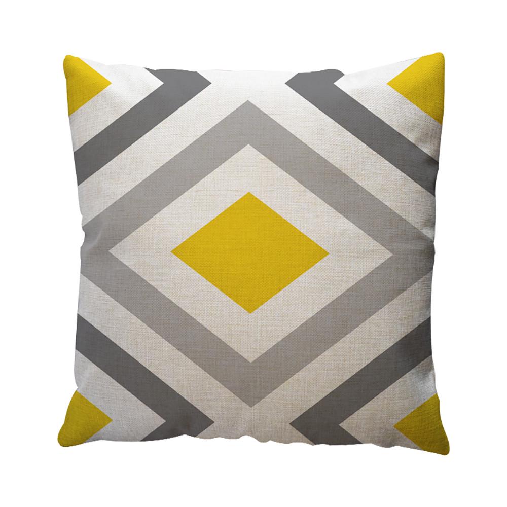 Yellow Geometric Pattern Throw Pillow Case Cushion Cover Home Decor Cotton Linen