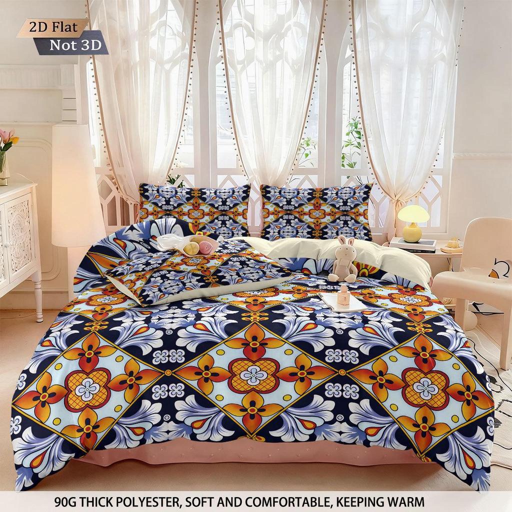 Duvet Cover Set med Keramiskt Kakelmönster - Digitaltryck, 3-delat Sängkläder