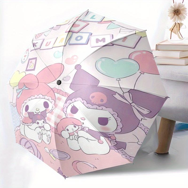 My Melody & Kuromi's Party Cartoon Cartoon Umbrella, Portable 3-Fold Compact Umbrella, Suitable for Camping, Hiking and Travel, Ideal Easter Birthday