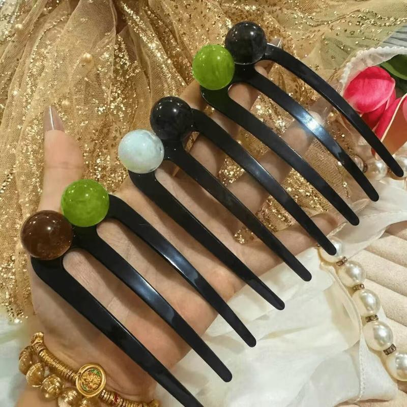French Twist Pearl Beads Hair Stick Hair Clip Acetate U-Shaped Hairpin Vintage Tortoise Shell Women Hair Bun Pin Headwear