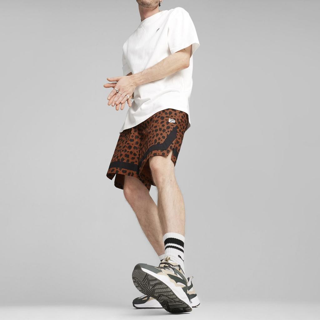 Puma All Over Print Training Mid Rise Straight Leg Casual Shorts Men Shorts Brown 624374-81