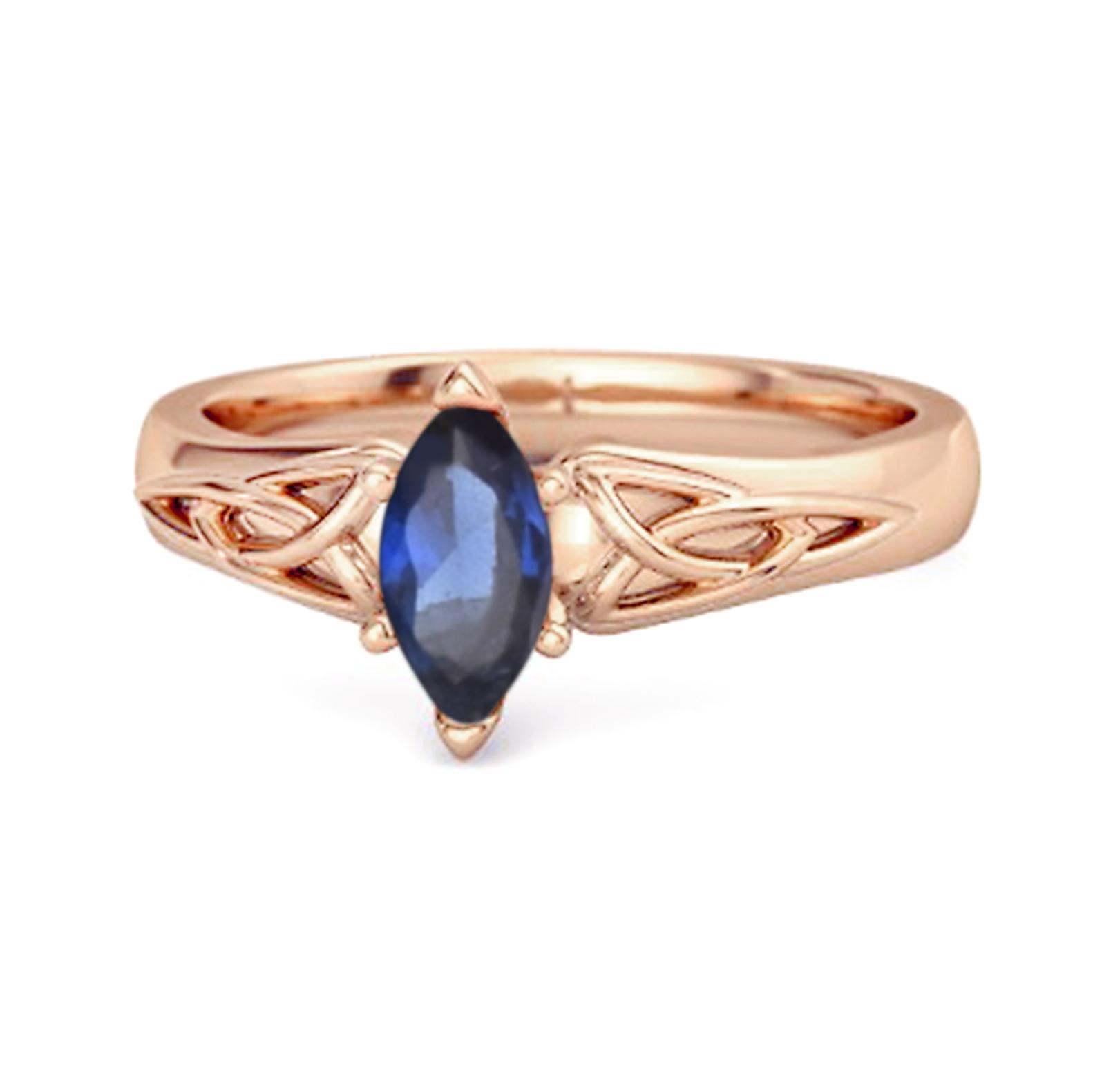 Celtic Blue Sapphire Ring 925 Sterling Silver Rose Gold Vermeil Trinity Knot Band Ring 6