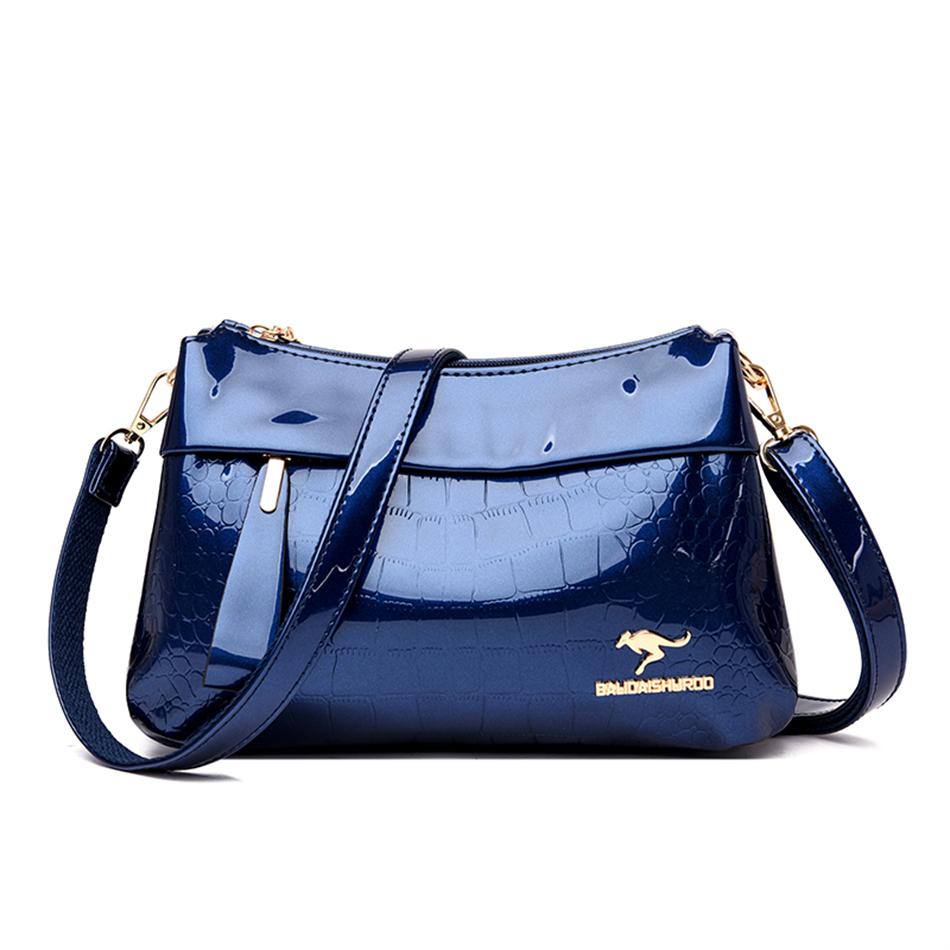 

3-шарові жіночі сумочки Гаманці Розкішні дизайнерські лаковані шкіряні сумки на плече для жінок Вінтаж літній мішечок у формі крокодила синій