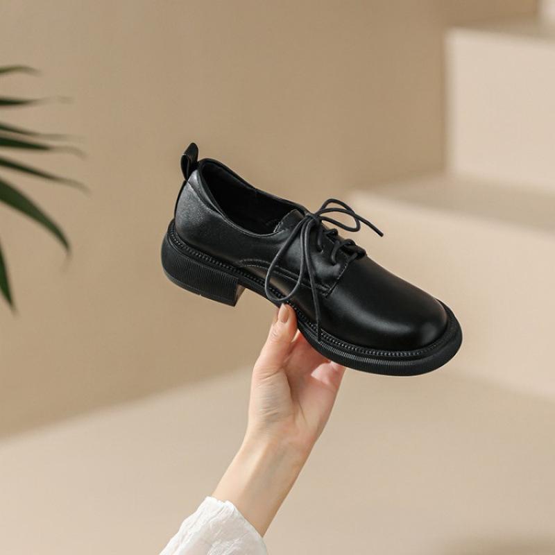 

Новая женская кожаная обувь с квадратным носком, повседневная шнуровка, четырехсезонная женская обувь, черные туфли на низком каблуке, туфли на квадратном каблуке 39 чёрный