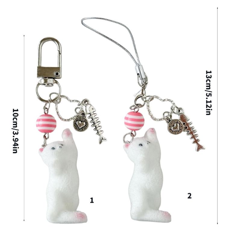 Lovely Cats Flock Design Soft Resin Keychain Phone Charm for Keys Stylish Sturdy Accessory