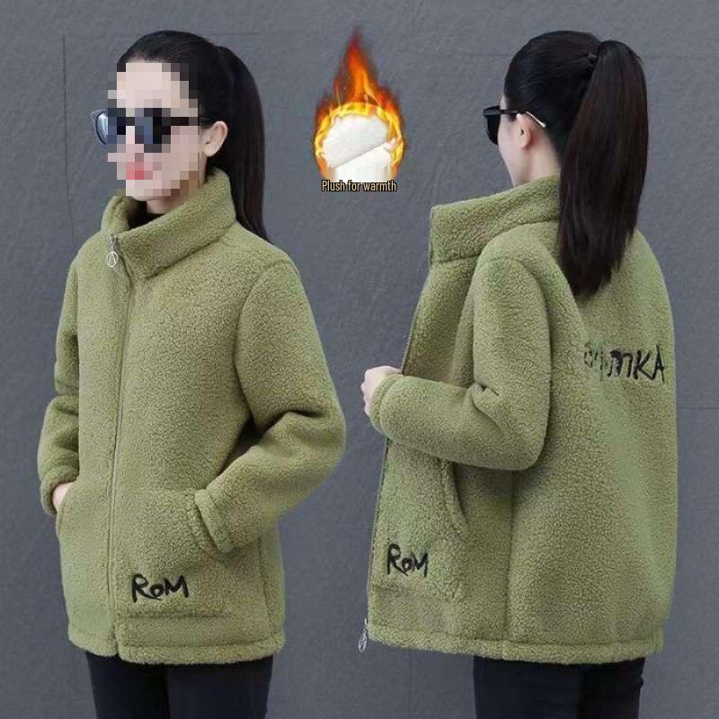 

Stylish Women s Cotton Padded Jacket with Fleece and Alpaca Wool, Thickened Winter Coat with Lamb Fleece. 5XL (for 150-170 jin) зелёный
