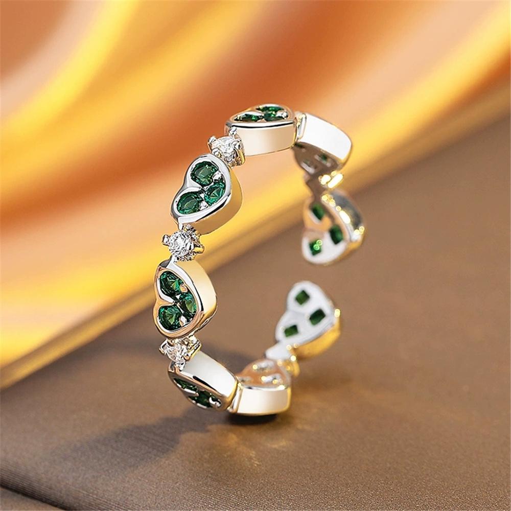 

Cute Female Green Pink Zircon Stone Silver Color Wedding Rings Promise Open Adjustable Engagement For Women resizable зелений