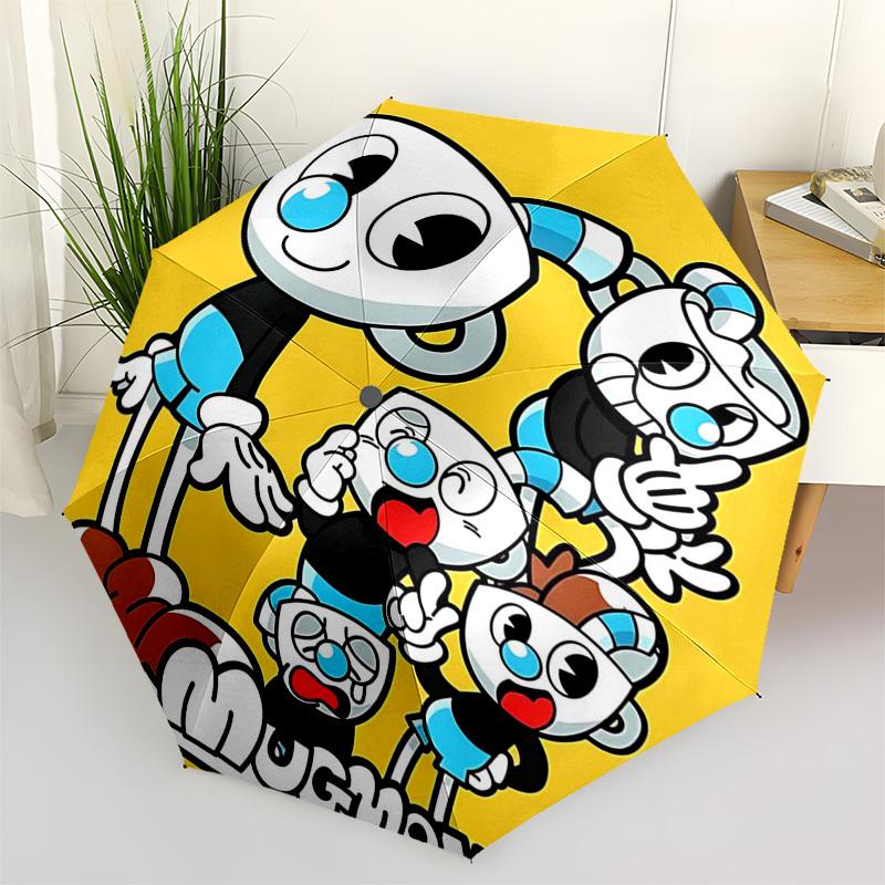 

1pc Cuphead Mugman Outdoor Umbrella - Automatic Opening/Closing, Portable 3-Fold Design, 8-Rib Iron Frame, Perfect Gift for Fans, Travelers, Daily Use