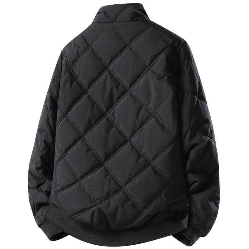 Men's Fleece Jacket with Stand Collar and Thick Fleece, Pineapple Grid and Diamond Grid Cotton Coat, Men's Jacket
