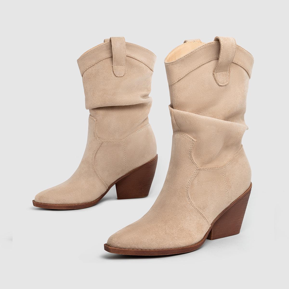 Women s Plus Size Brown Chunky Heel Ankle Boots for Autumn/Winter 36 абрикосовый