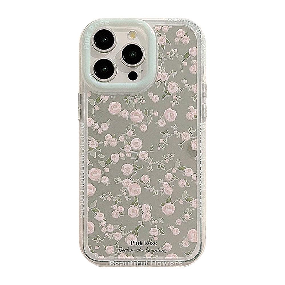 Mint Ins Pink Rose Mirror Suitable for 14 Apple 16 Mobile Phone Case IPhone 14 ProMax Korean Style 12 11
