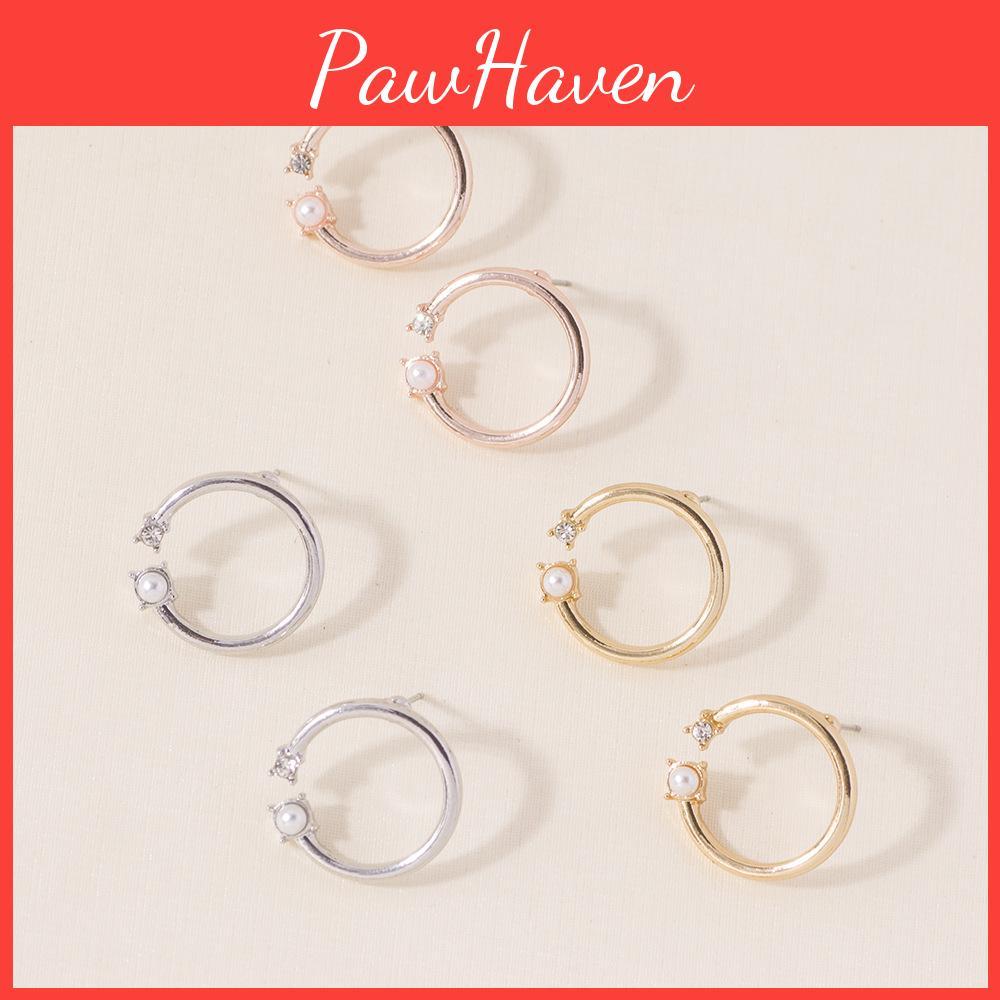 Pearl Round Classy Stud Earrings Alloy Material Trendy Jewelry