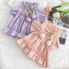 Dog Sweet Tulip Pleated Dress Cat Puppy Spring and Summer Princess Style Dresses Pet Bichon Teddy Bear Clothes Pink Purple