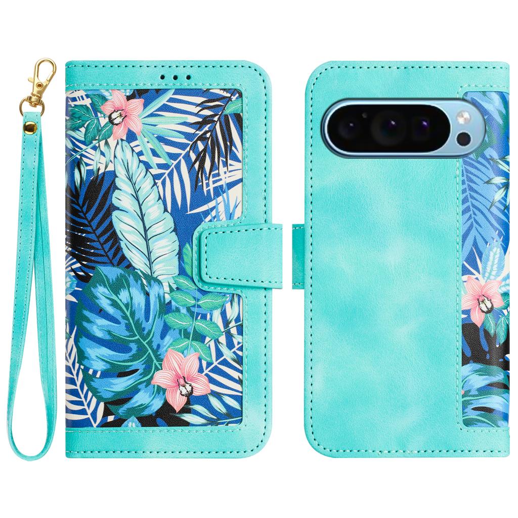 For Google Pixel 9/Pixel 9 Pro Phone Cover Flower Pattern PU Leather Case with Card Holder and Stand