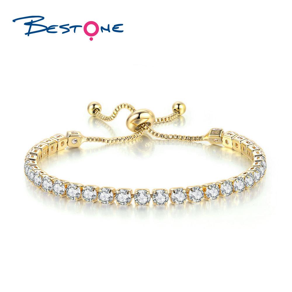 Bestone Luxury 18K Gold Plated Geometric Crystal Bracelet Personality Sparkling Cubic Zircon Tennis Chain Bangle Bracelet
