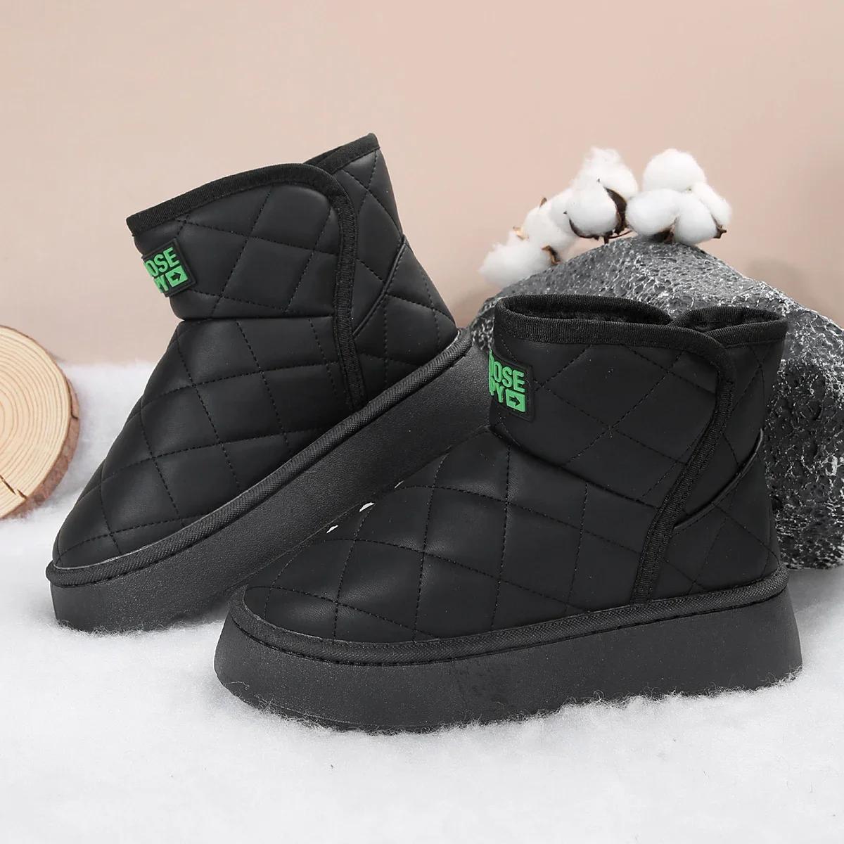 

Модные зимние ботинки на толстой подошве, женские зимние новые кожаные и флисовые утолщенные теплые ботинки для хлеба, обувь из северо-восточного хлопка 41 чёрный