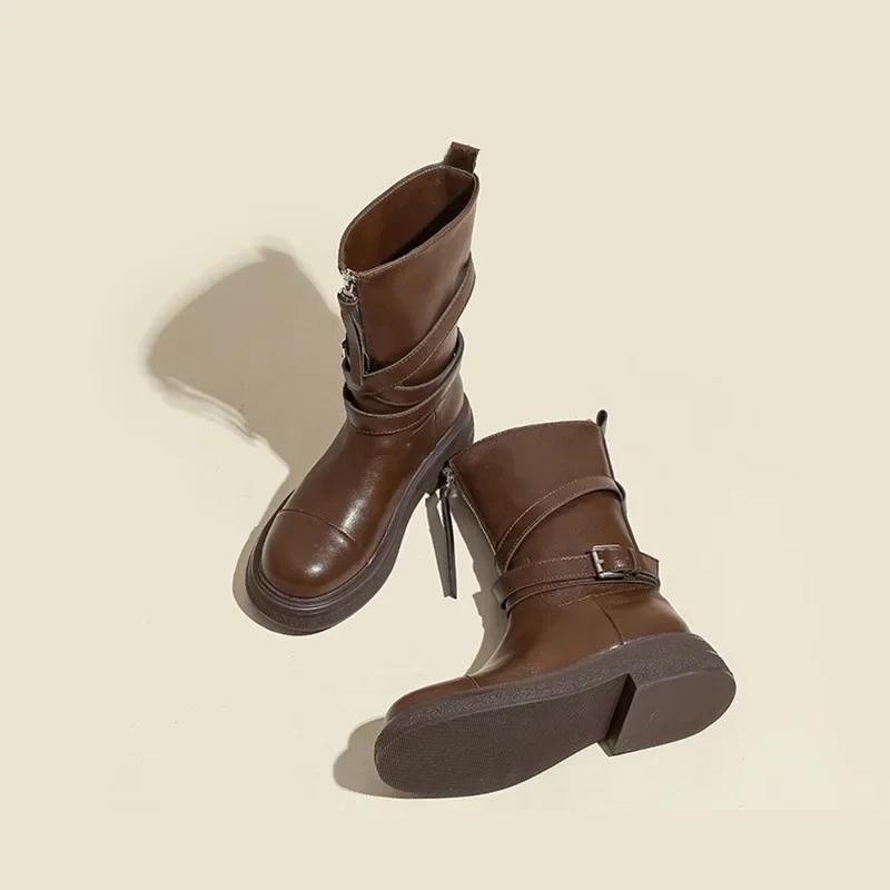 Fashion Retro Western Denim Mid-calf Boots for Women Designer Platform Ladies Shoes Fashion Soft-soled Autumn Winter Ankle Boots Female