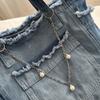 Koreanischer Stil Leinwand-Tragetasche Einfache Unterarm-Taschen Niedliche Jeans-Umhängetasche Outdoor