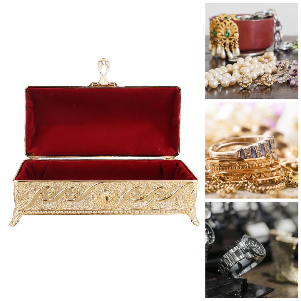 Vintage Jewelry Box Elegant Colorfast Alloy Rustproof Soft Lining Trinket Storage Box for Family Decor