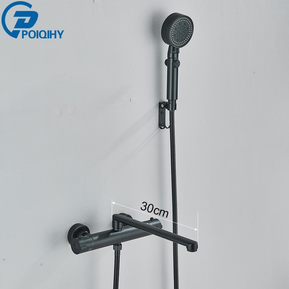 

Черный термостатический смеситель для ванны, смеситель для ванной комнаты, термостатический смеситель для ванны и душа, вращающийся излив 20 см/30 см, латунные смесители