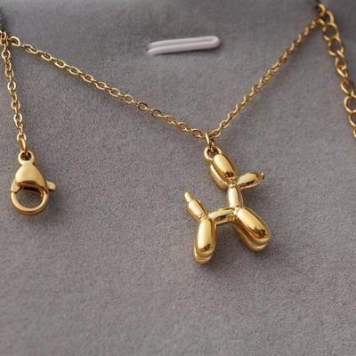 Süßer Stil Edelstahl Ballon Hund Goldener Anhänger Halskette Süße Lustige Schlüsselbein Kette Einzigartiges Mädchen Geburtstagsgeschenk