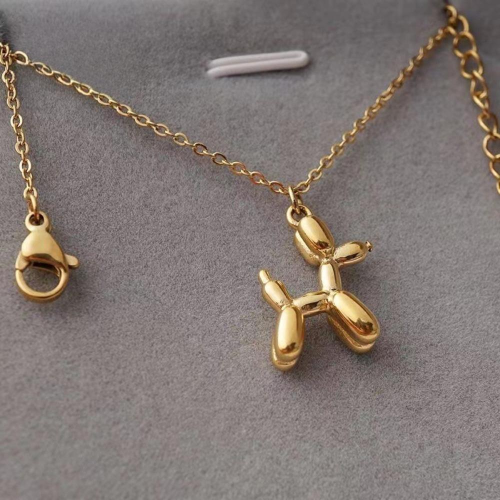 Cute Style Stainless Steel Balloon Dog Golden Pendant Necklace Sweet Funny Clavicle Chain Unique Girl Birthday Gift