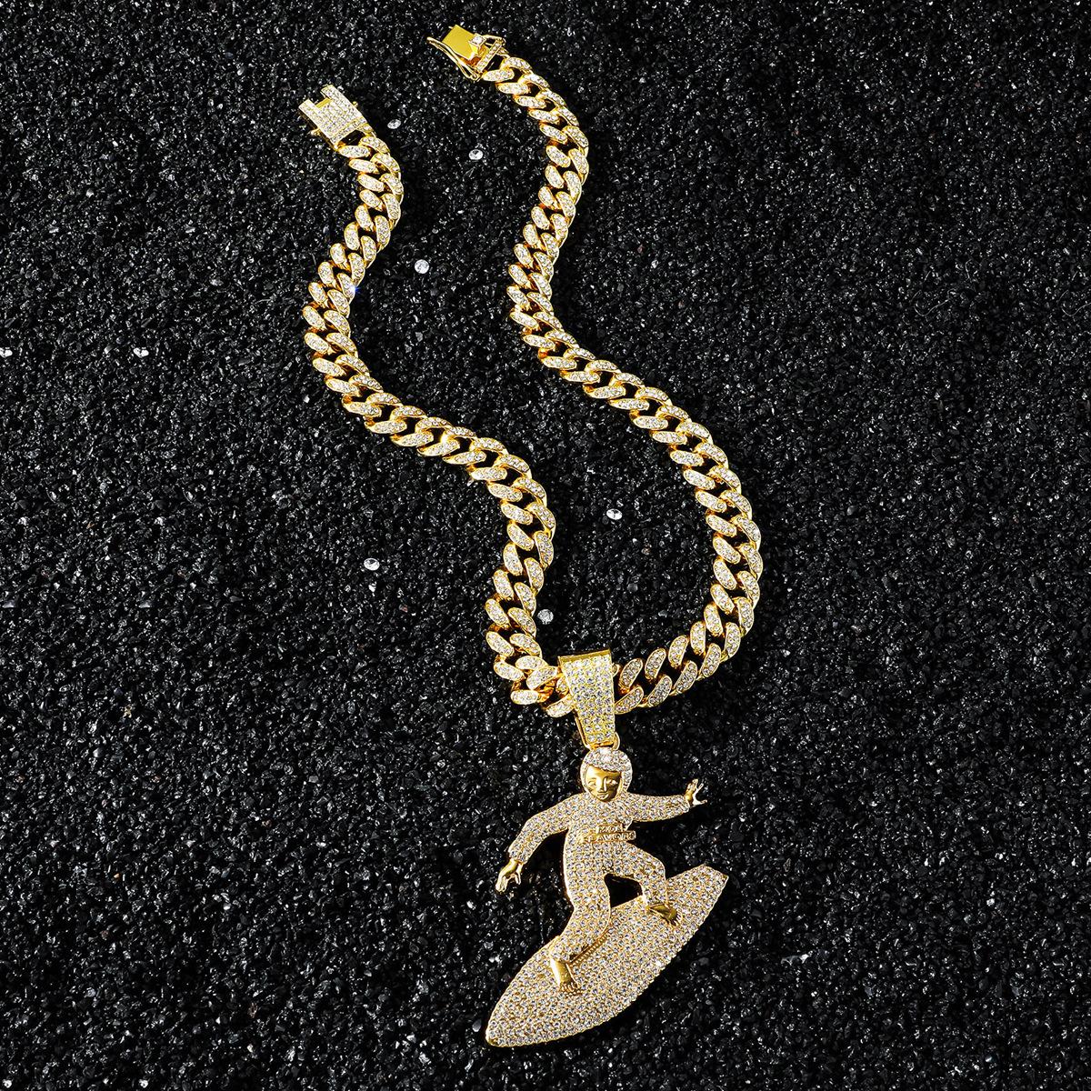 

Full Diamond Skateboard Boy Dragon Beard Chain Pendant, European and American Men s Chain, Hip Hop Style Personalized Necklace