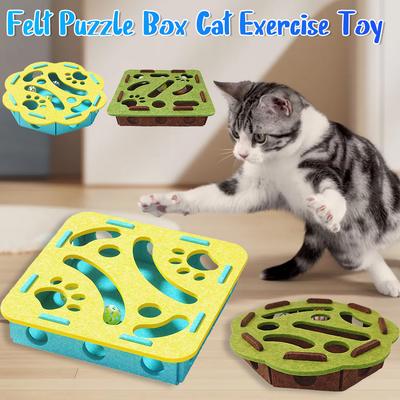 Cat Maze Felts Box With Ball Pet Cat Puzzle Maze Holes Toys Felt Puzzle Box Kitten Playing Toys Funny Cat Interactive Supplies