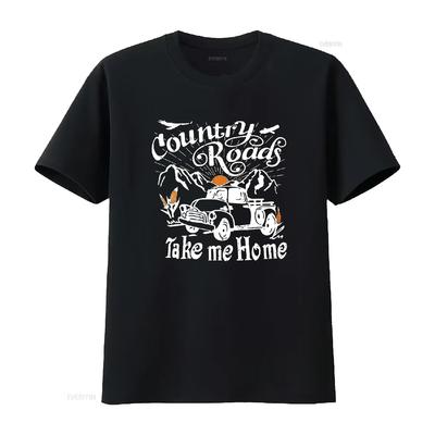 Country Music T Shirt Women Roads Take Me Home Letter Vintage  Tops Black X Large Vintage Washed Slightly Stretched Comfortable