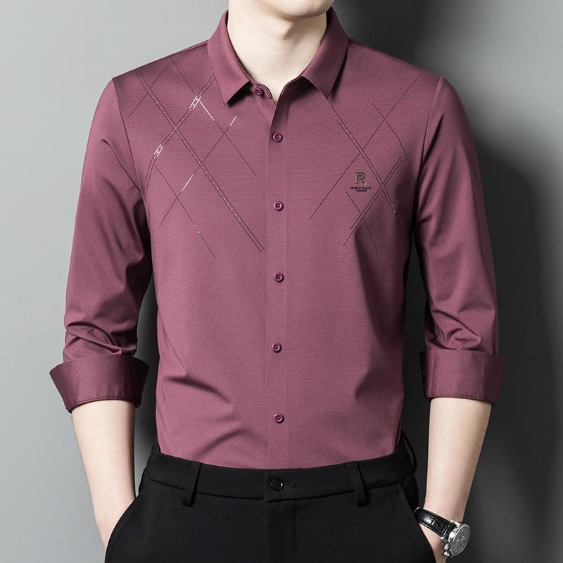 Spring and Autumn Striped Long-sleeved Men's Lapel Shirts for Young and Middle-aged Business Casual Dad Base Shirts