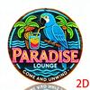 Paradise Lounge Neon Blue Parrot Round Metal Sign D Flat Printing Tropical Tiki Bar  Cocktail Design Beachy Wall Decor for