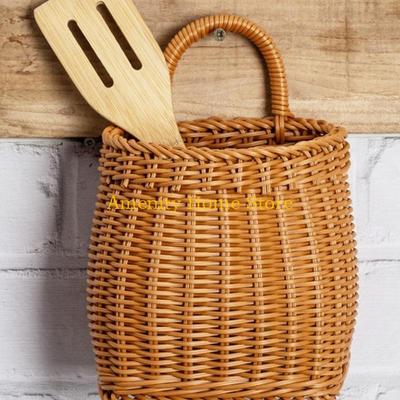 F26C Kitchen Storage Basket with Handle Hand-woven Hanging Baskets for Living Room Fruit Flower Sundries Home