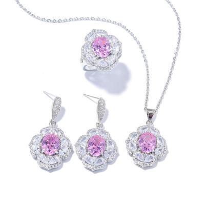 Nytt Halsband Örhänge Ring Smyckesset Zirkon Damsmycken