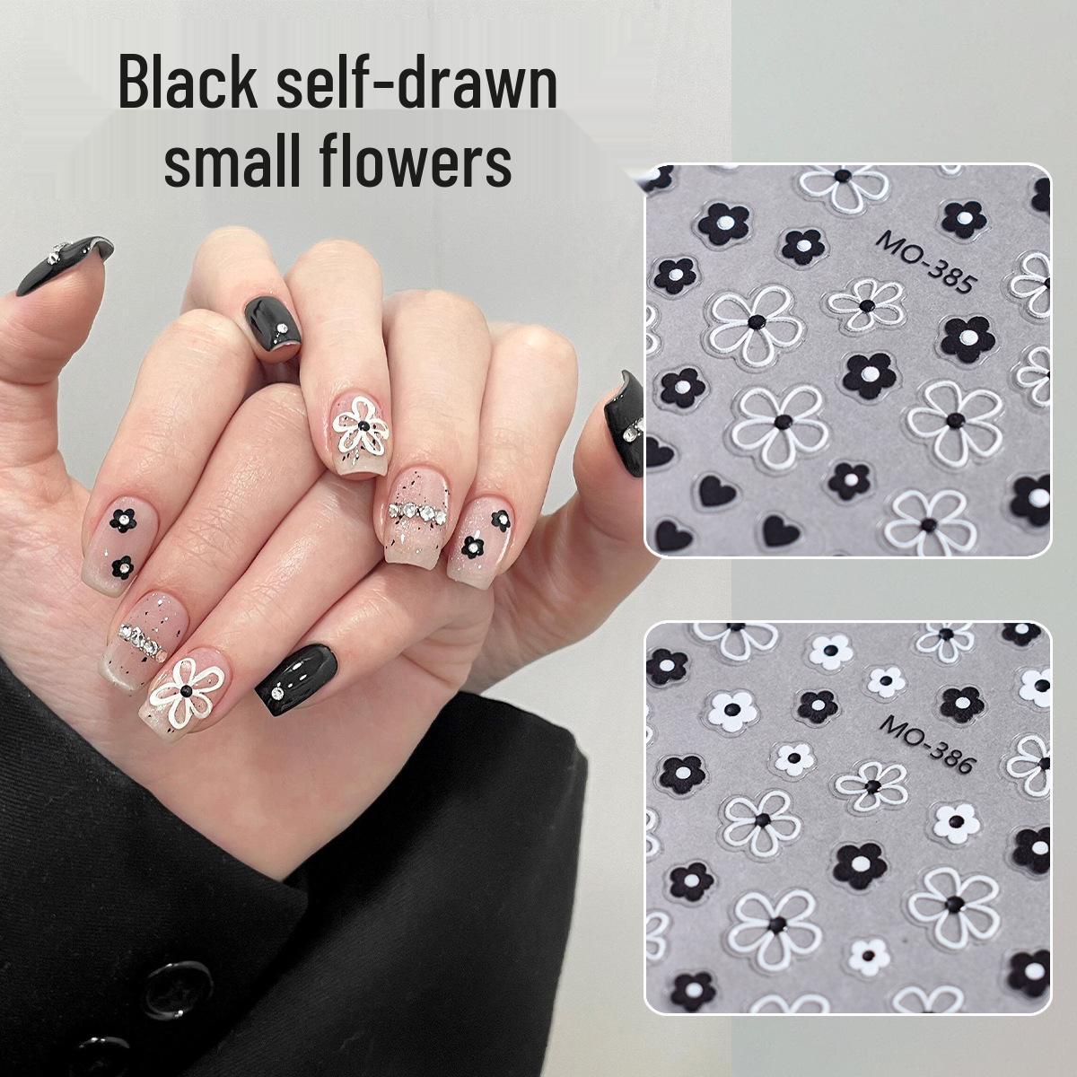

Black & White 3D Floral Nail Stickers with Adhesive Backing