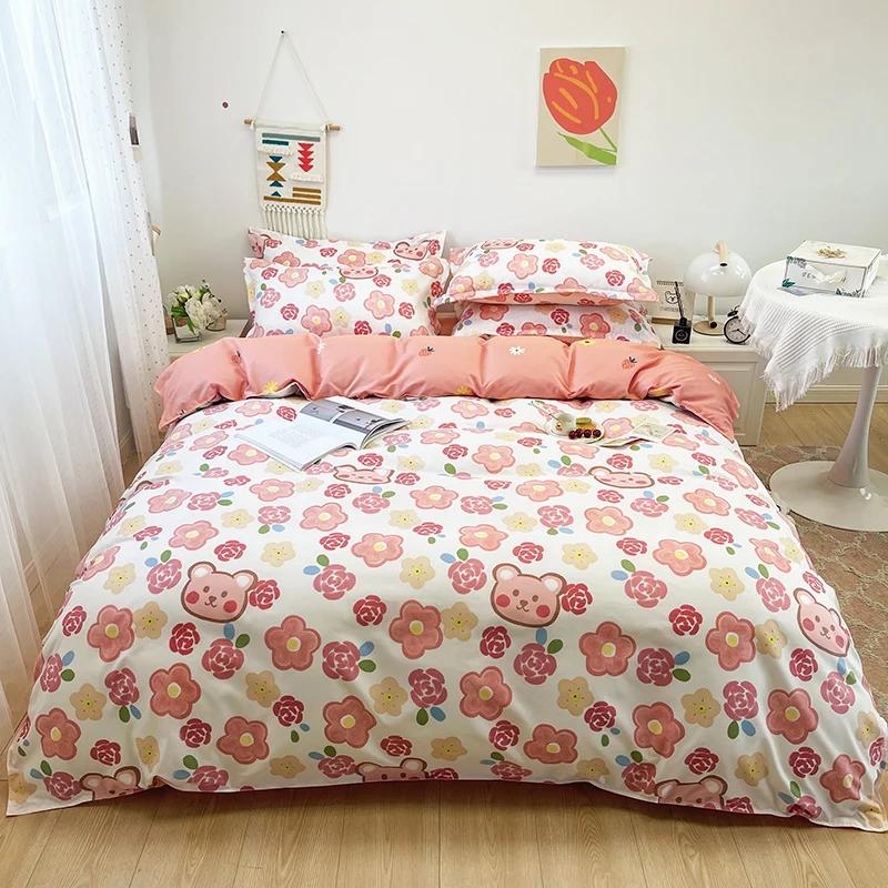 Blue Love Duvet Cover Set Heart Shaped Cute Rabbit Print Bedding Sets For Women Girls Teens Bed Set Flat Sheet Reversible Covers
