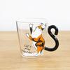 1PCS Cute Cat Glass Juice Coffee Cup Milk Tea Coffee Glass Mug Cat Tail Handle Cat Valentine's Day Lover Gifts Stainless Spoon