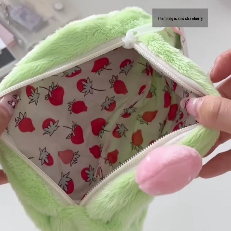 Cute Melon Swiss Roll Plush Coin Purse & Makeup Bag – Large Capacity Stationery Storage for Students, Ins Style