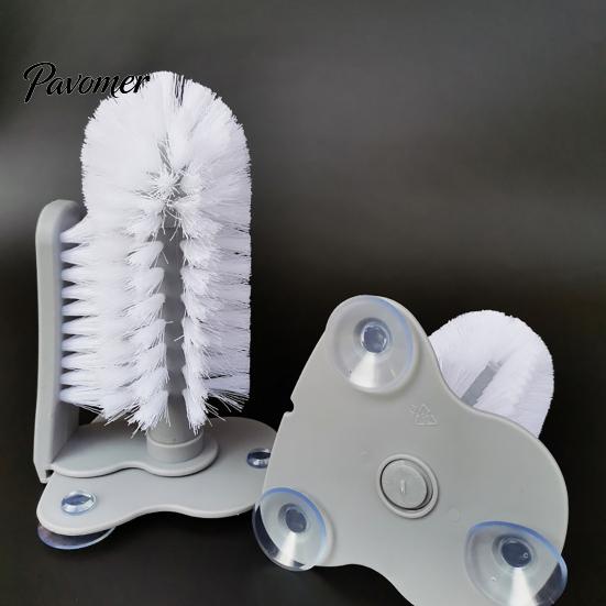 Durable Plastic Scrubber Suction Cup Bottle Brush, Wall Mounted Rotating Cleaning Scrubber, Tea Stain Remover Thick Bristles Sink Accessory
